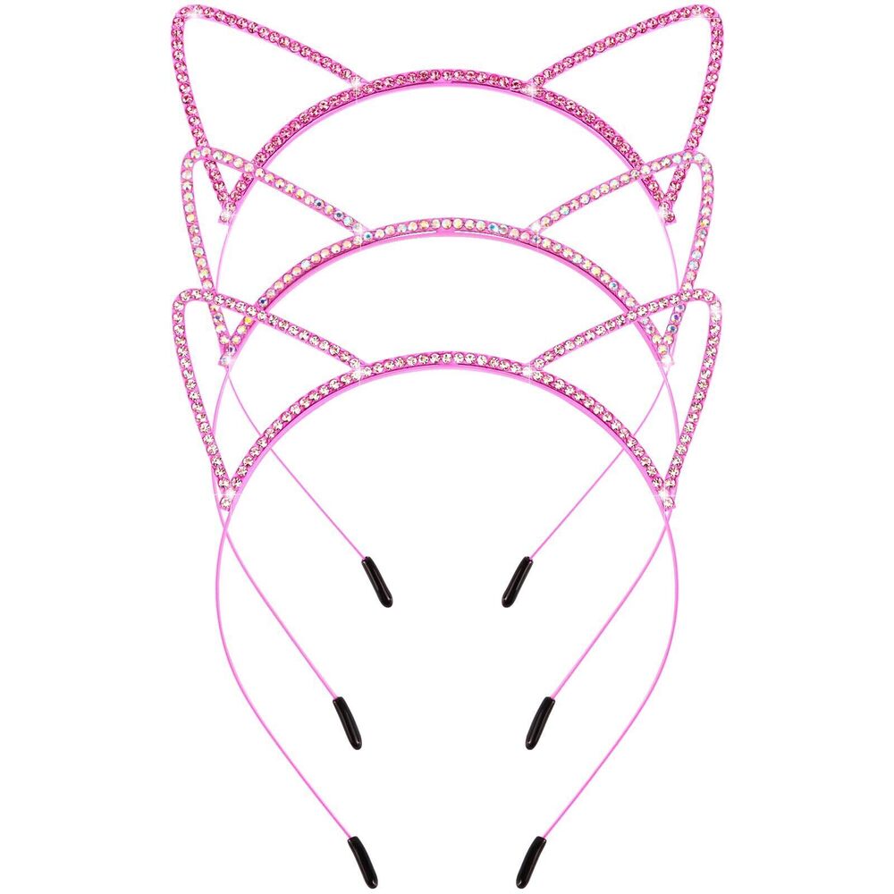 4246 Cat Ears Headband Birthday Decorations Kitty Headbands Girls 3PCS Pink